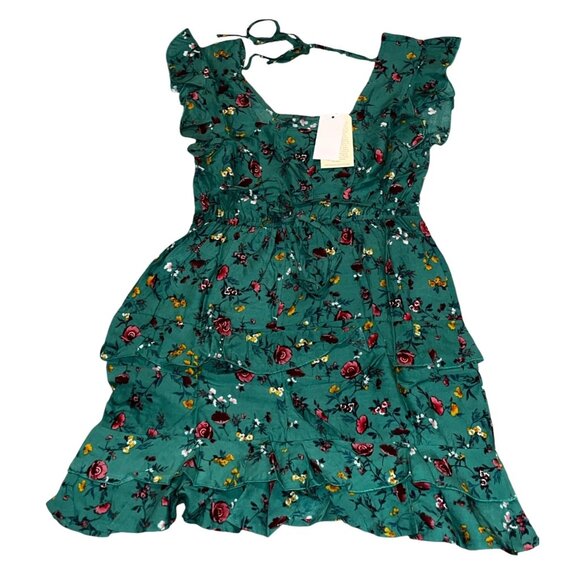 Lottie & Holly Band of Gypsy Collective Floral Tiered Mini Dress Sz Small Green - Picture 9 of 11